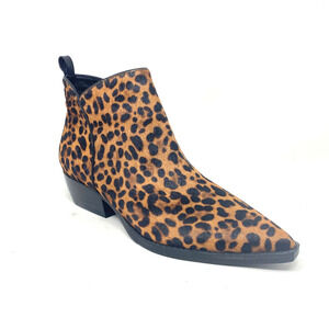 Marc Fisher Obra Cheetah Genuine Calf Hair Low Heel Bootie Black Brown Size 6.5